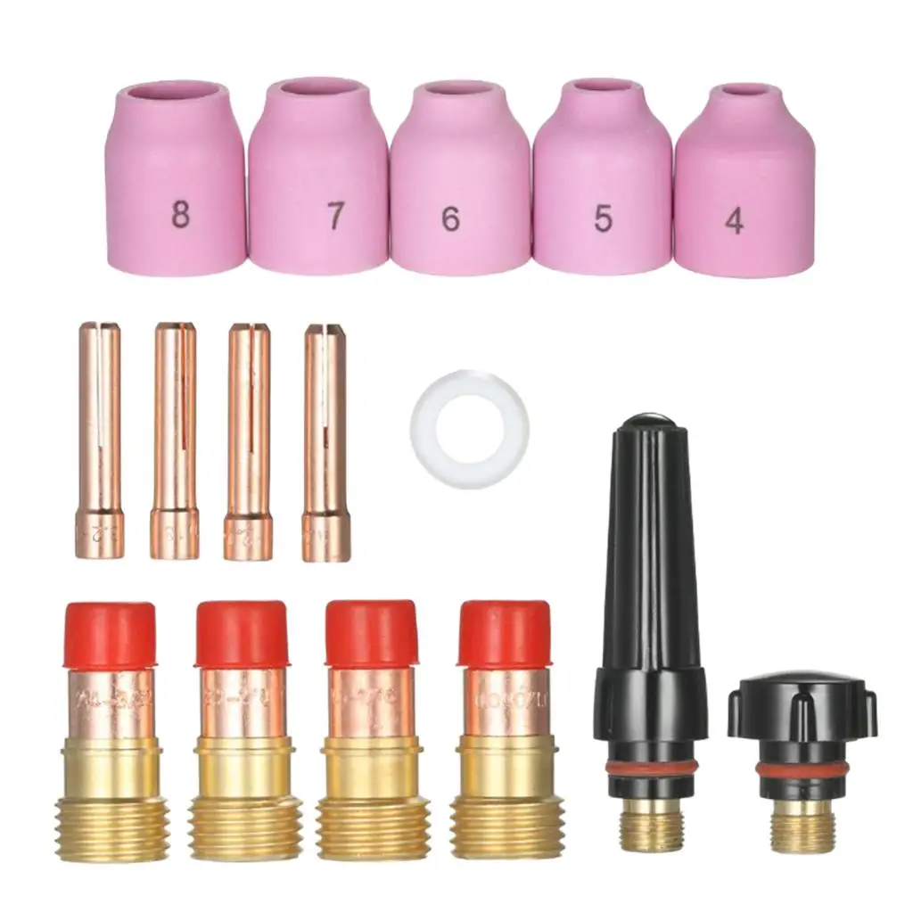 

16x TIG gas lenses welding accessories with clamping sleeves, ceramic nozzles,