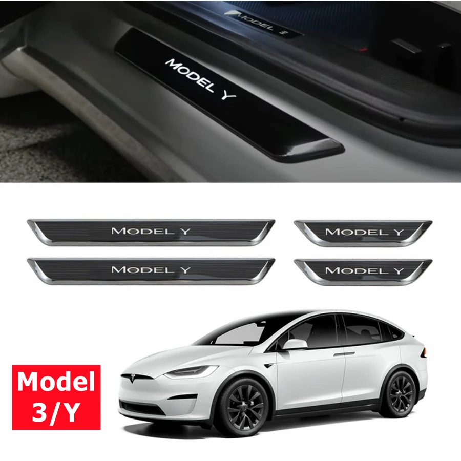 

Автомобильная пороговая лента, магнитная Индукционная светодиодная пороговая защита для Tesla Model Y Model 3 со светодиодной подсветкой, дверная з...