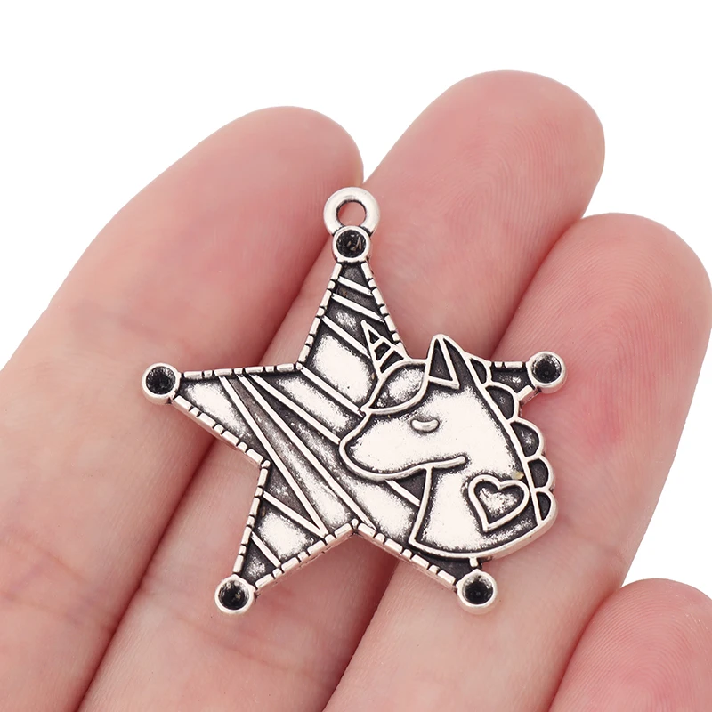 

10 x Tibetan Silver Tone Star Pentagram Pentacle Unicorn Charms Pendants for Necklace Jewelry Making 36x34mm