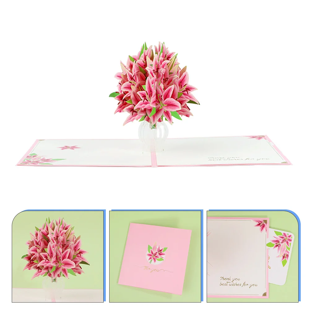 

Delicate Mothers Day Cards 3D Thank You Cards Lily Flower Greeting Cards for Mom