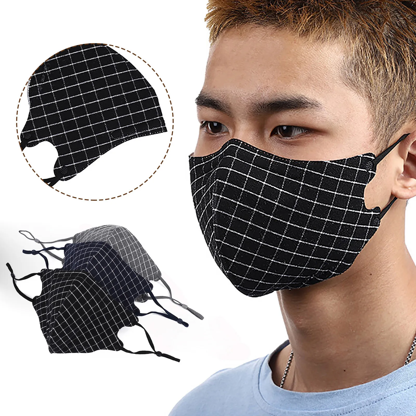 

Washable Reusable Unisex Facemask Cotton Ultrathin Stretchable Men Women Mask Cover Outdoor Plaid Fashion Adult Face Mask Masque