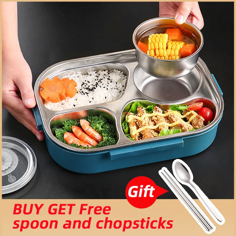 

Lunch Box With Compartments Stainless Steel Insulated Tableware Bento Hot Food Container Storage Meal Tray Lunchbox Thermos