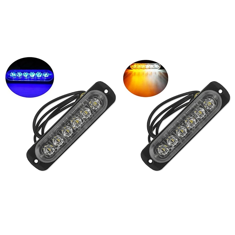 

2Pcs 12V-24V 6LED Light Flash Emergency Car Vehicle Warning Strobe Flashing White And Yellow & Blue