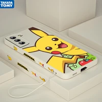 cute anime pikachu for samsung galaxy s22 s21 s20 s10 note 20 10 ultra plus pro fe lite 5g liquid left rope silicone phone case