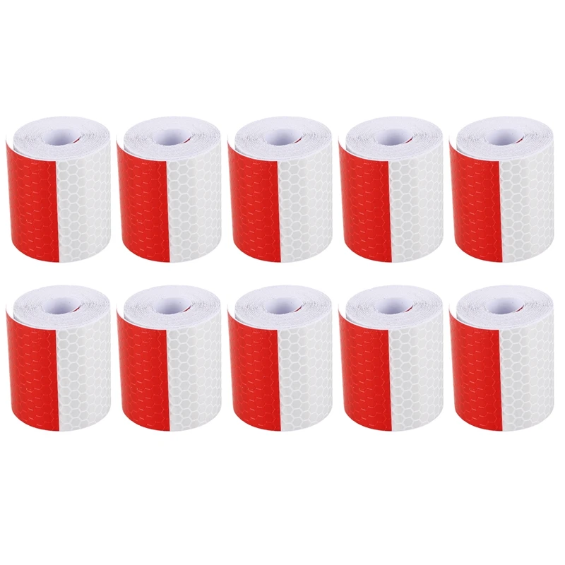 

10Pcs 2 Inch X 10Ft 3 Meters Night Reflective Safety Warning White Red Tape Strip Sticker
