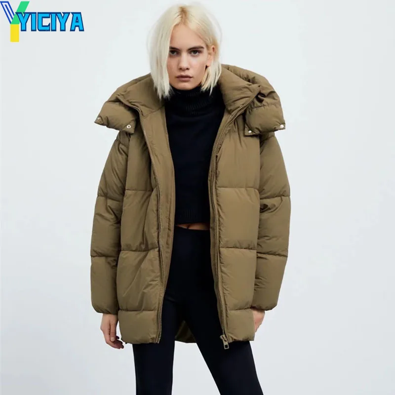 YICIYA Women's Winter Jackets Coat 2023 Fashion Thick Warm Solid Hooded Zip Parkas Female Clothing Proof Outerware Coat New Hot
