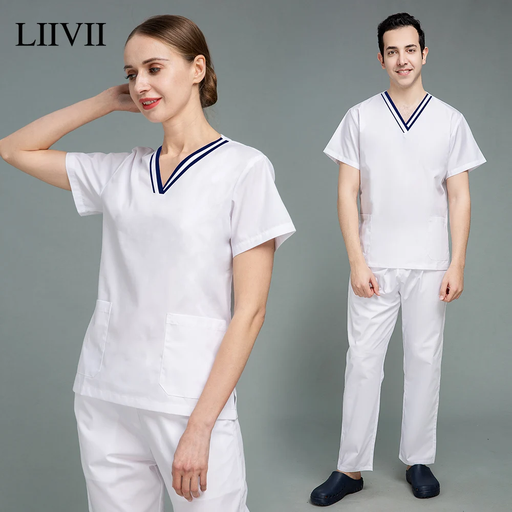 

Pet Grooming Doctor Nurse Frosted Tops Pants Unisex Short Sleeved Medical Scrub Set Beauty Salon Scrubs Uniform Nursing Workwear