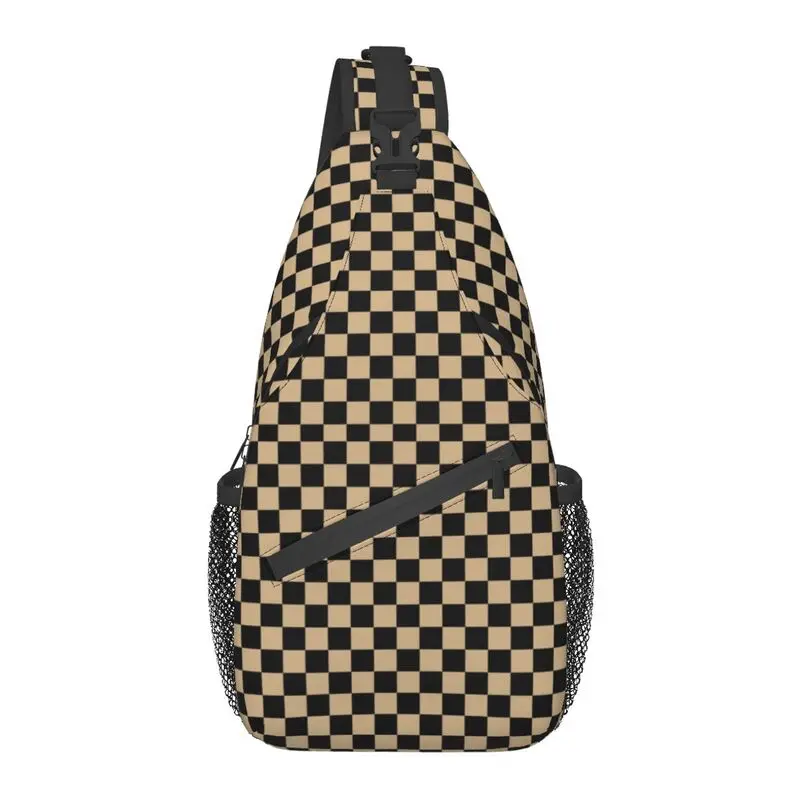 

Black And Tan Brown Checkerboard Sling Bag Men Fashion Checkered Shoulder Crossbody Chest Backpack Traveling Daypack