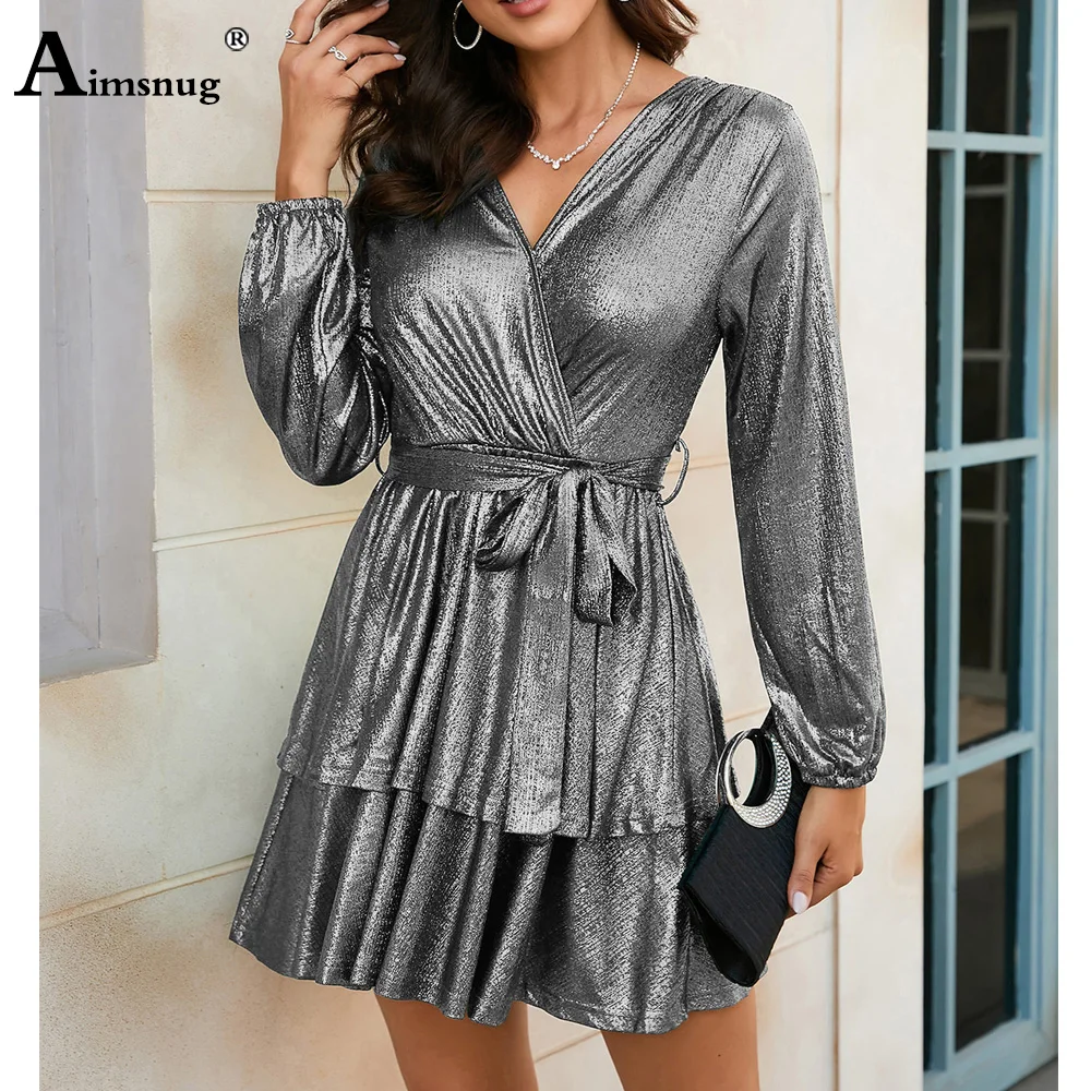 

Женское элегантное мини-платье, новое весеннее плиссированное платье-трапеция с поясом и длинным рукавом, короткое праздвечерние 2023