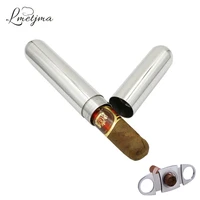 lmetjma stainless steel travel cigar case with cigar cutter 16 5 cm cigar tube case cigarettes holder container box kc0141