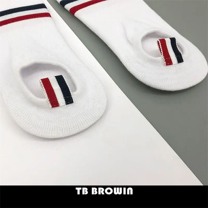 TB BROWIN THOM Men's Socks Korean Fashion RWB Stripes No Show Women's Cotton Street Fashionable Harajuku Stockings