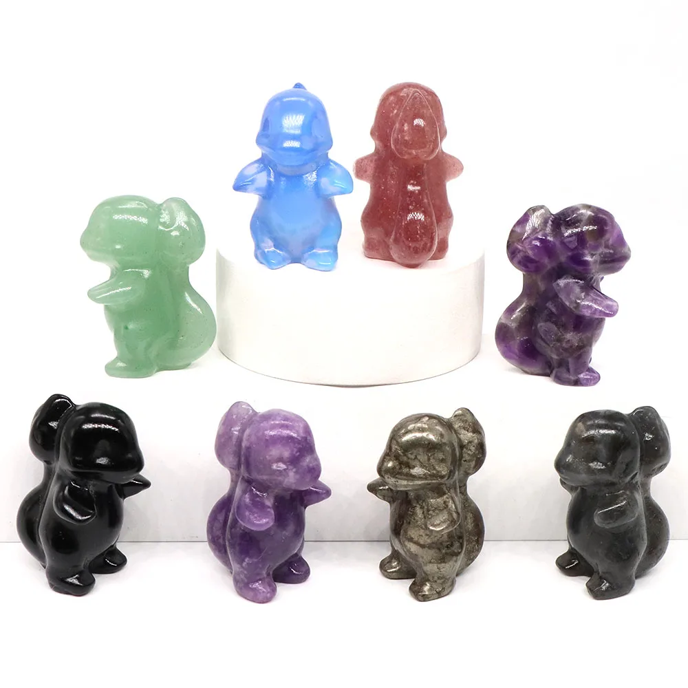 

1.2" Cartoon Dragon Figurine Natural Gem Stone Amethyst Carving Anime Statue Healing Crystal Animal Collect Room Decoration Gift