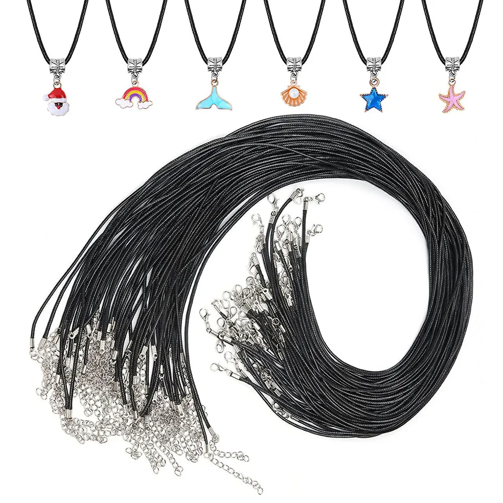 

50pcs Black Necklace Cord with Lobster Clasp Leather Rope Wax String for Bracelet Necklaces Pendants Jewelry Making Accessories