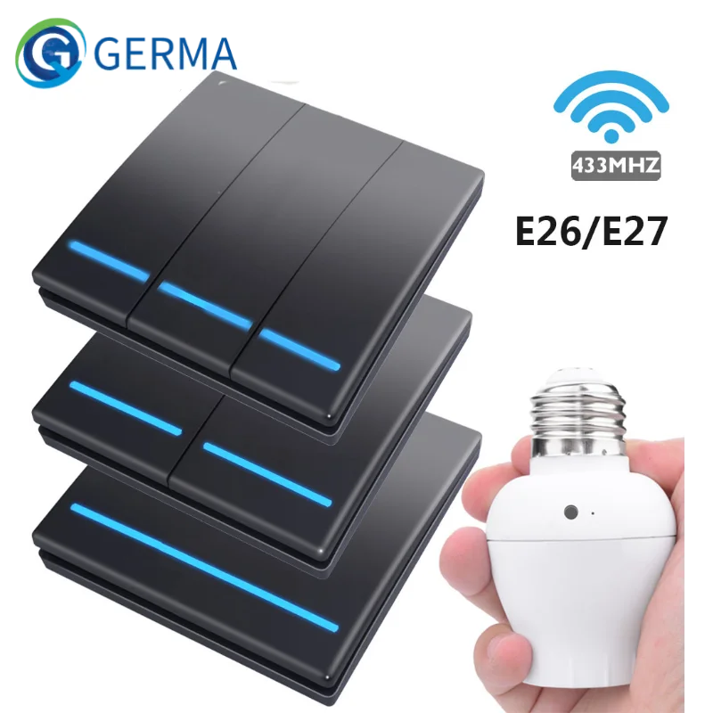 

GERMA E26 E27 Lamp holder smart push Wireless Switch Light bulb 433Mhz RF Remote Control Wall Panel home 110V 220V 1/2/3 gang