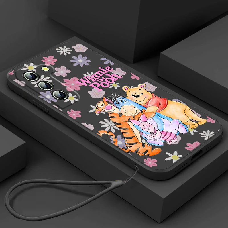 

Winnie Bear Cute Disney Phone Case For Samsung Galaxy S23 S22 S21 S20 FE Ultra Plus S10 Lite 5G Liquid Rope Funda Cover