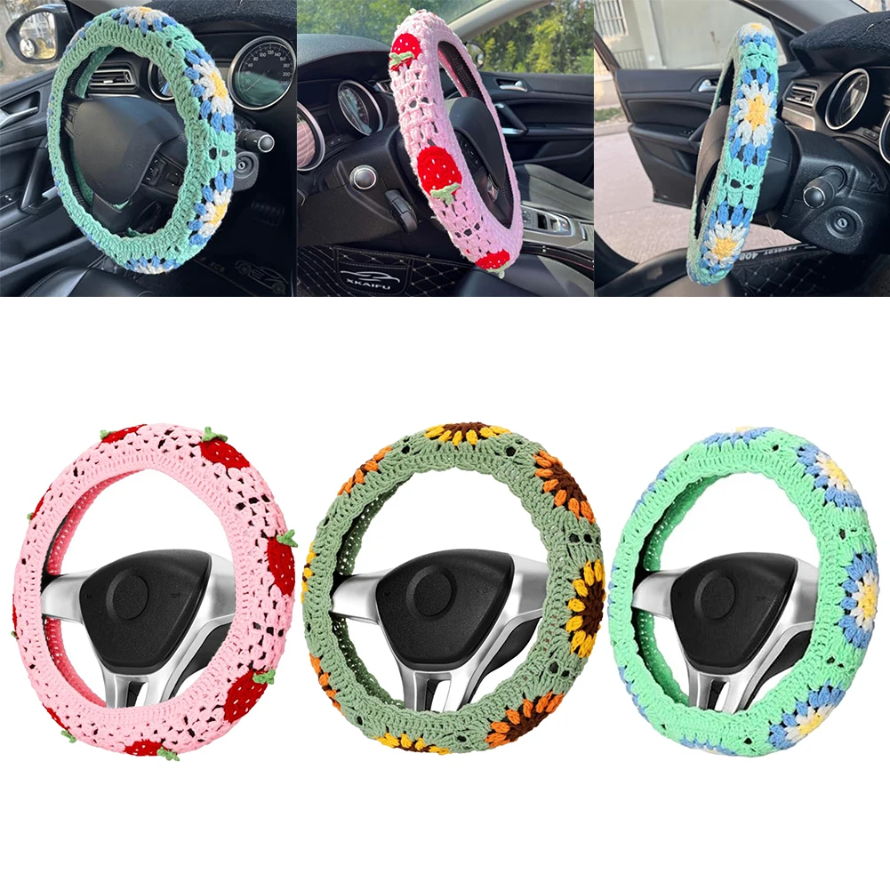Авто милый вязаный крючком чехол на руль автомобильные нескользящие рулевые