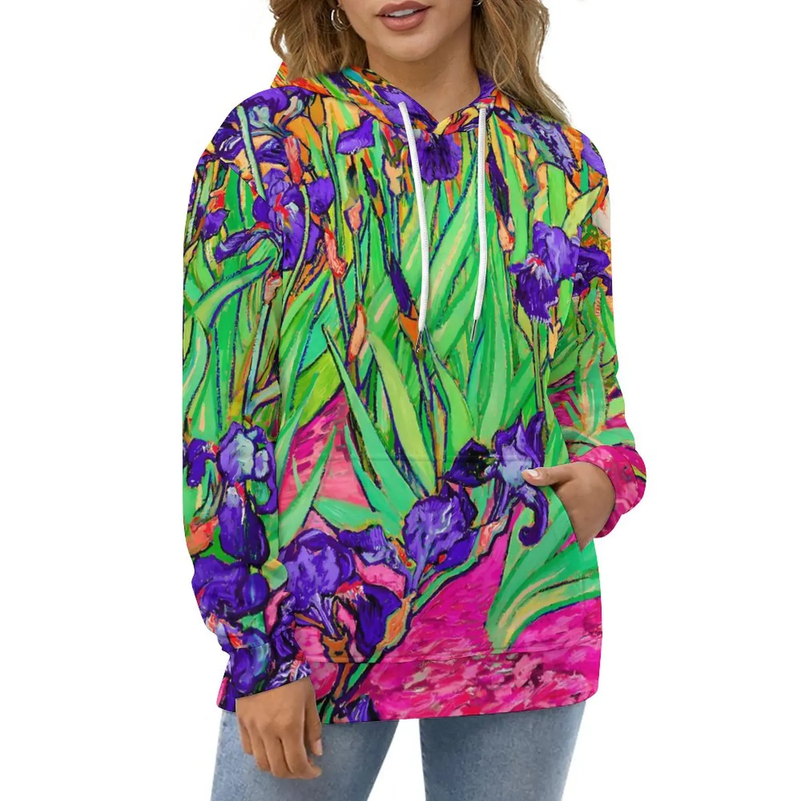 

Vincent Van Gogh Casual Hoodies Blue Flower Print Retro Hoodie Woman Long Sleeve Harajuku Custom Loose Oversized Tops