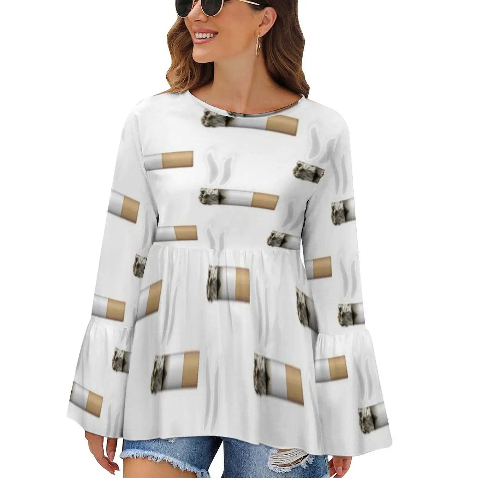 

Блузка с длинными рукавами для курения, уникальная туника, топ, Женская кукольная рубашка на заказ