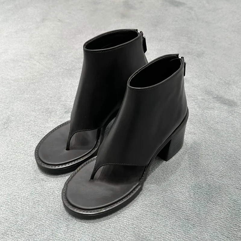 

Женские ботильоны в стиле ретро, высокие шлепанцы, кожаные ботинки, обувь для подиума, Короткие сандалии, лето