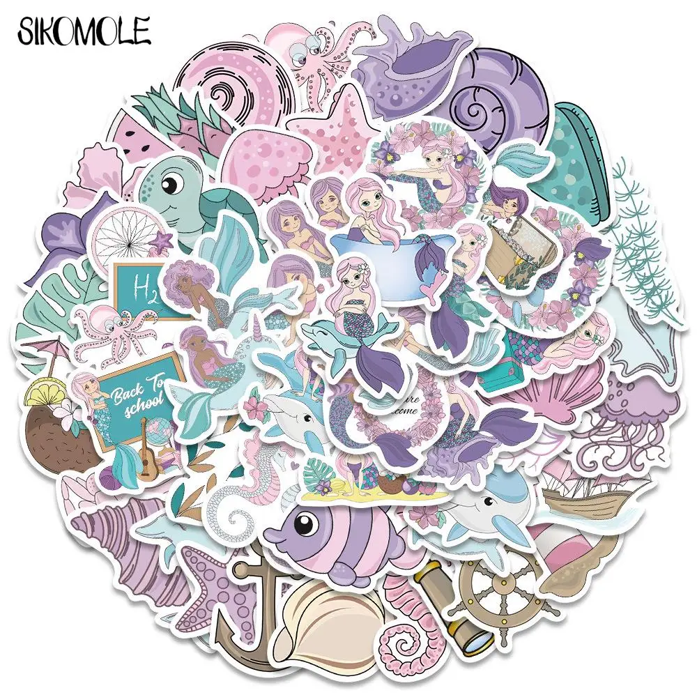 10/30/56pcs Cartoon Cute Pink Purple Mermaids Stickers DIY Toys Kids Luggage Skateboard Suitcase Guitar Decals Graffiti Sticker