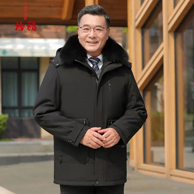 Утолщенное пуховое пальто для мужчин среднего и пожилого возраста повседневная