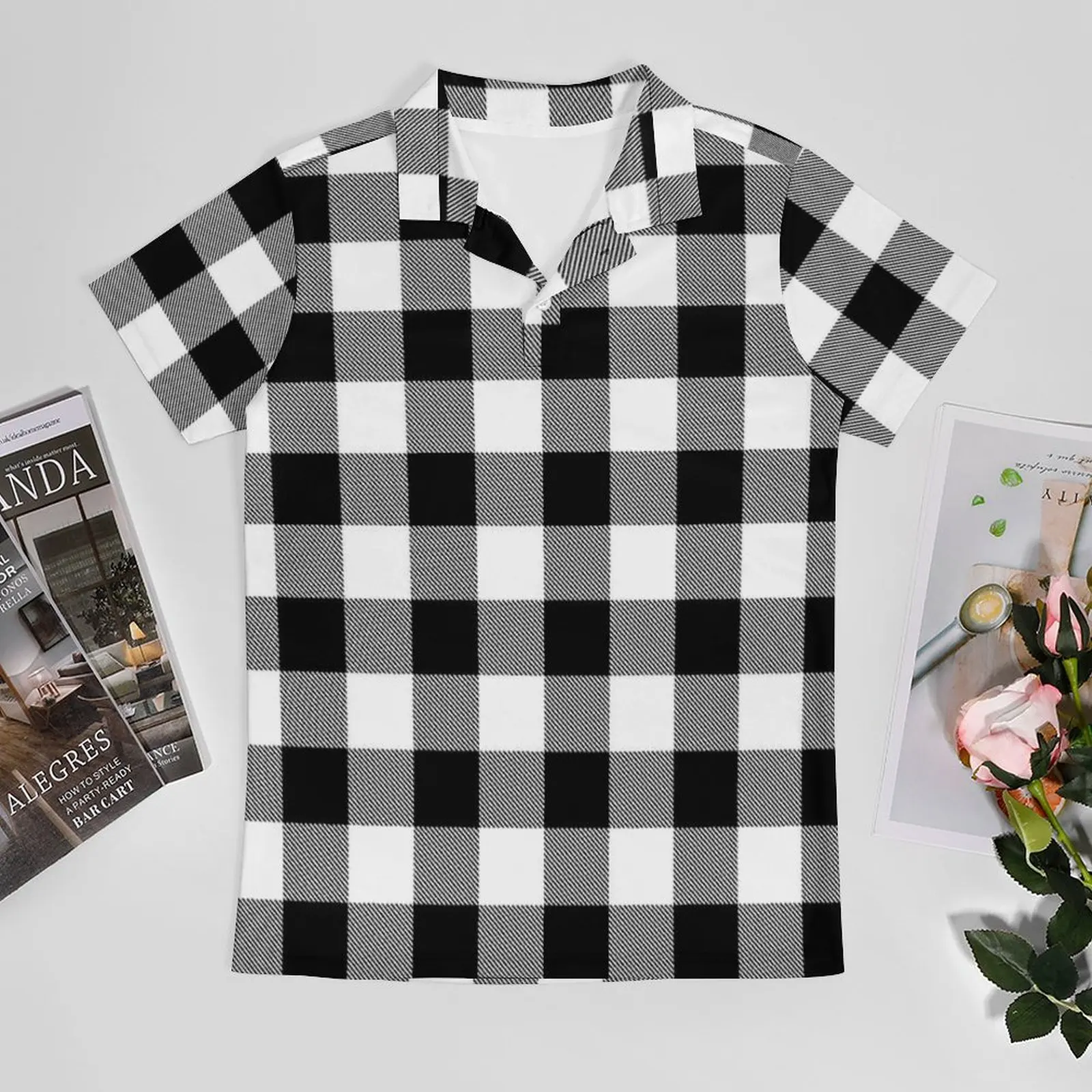 Рубашка-поло мужская с отложным воротником Повседневная блуза в клетку принтом