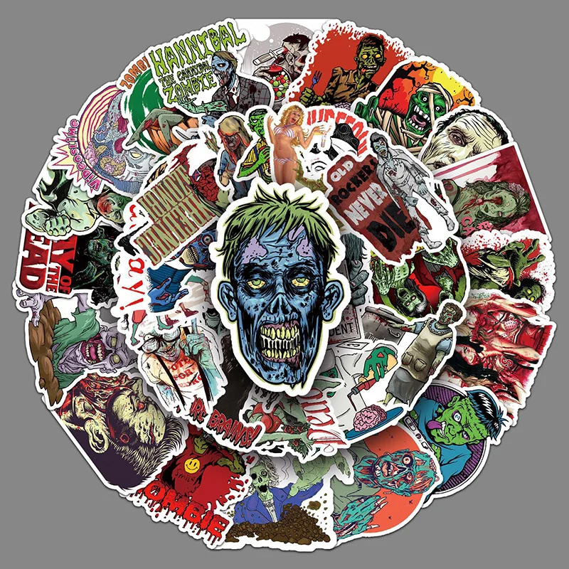 

51Sheets Creative DIY Zombie Stickers Individuality Horror Suitcase Helmet Refrigerator Notebook Stickers Children's Gift Toy