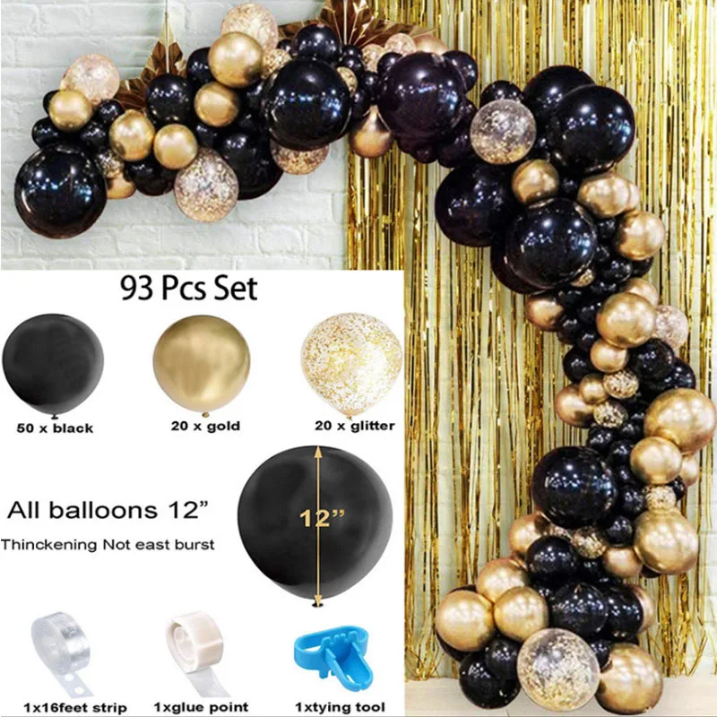 

Golden Black Balloon Garland Arch Kit Birthday Party Decor Confetti Latex Balloon For Wedding Kids Baby Shower Party Decoration