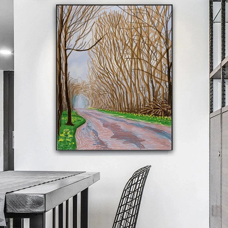 Давид хокни весна приближается абстрактное дерево солнце дорога искусственная