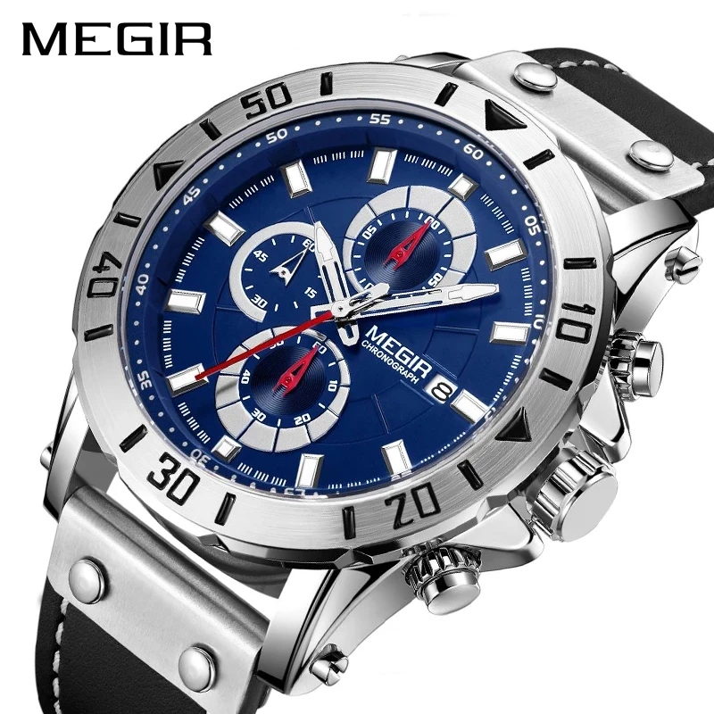 

Chronograph Quarz Uhren für Männer Top Marke Luxus MEGIR Blau Männer Sport Uhr Uhr Relogio Masculino Montre Homme Stunde Zeit