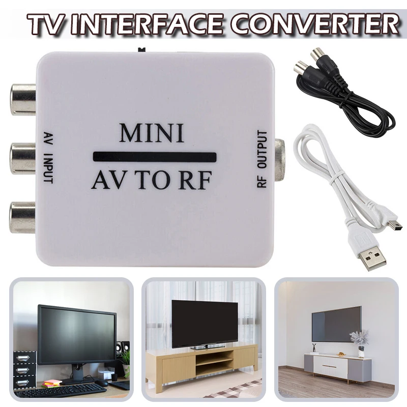 1pc Potable AV To RF Adapter RCA AV CVSB Mini HD Audio Video Converter Box Support DVI System For TV VHS VCR DVD Recorder