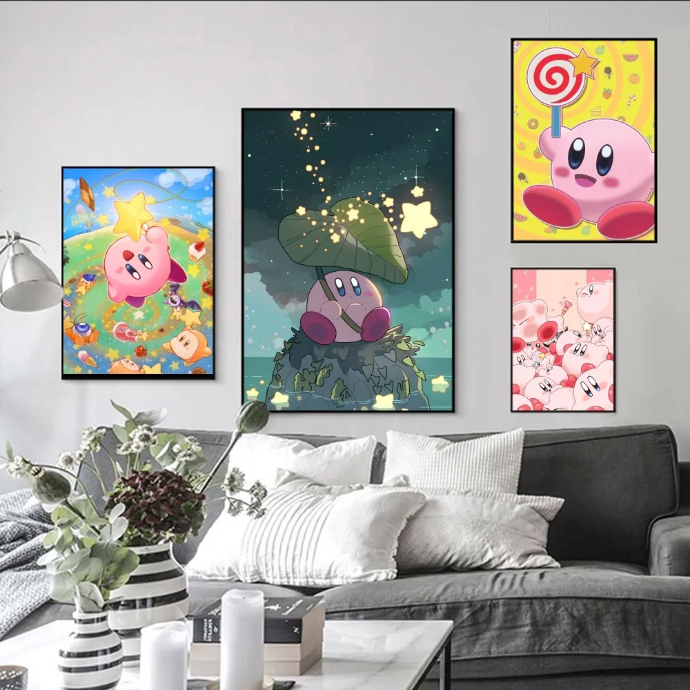 

Cartoon Cute pink K-Kirbys Poster Self-adhesive Art Poster Retro Kraft Paper Sticker DIY Room Bar Vintage Decorative Painting
