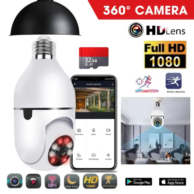 

1080P Wifi E27 PTZ IP Camera Surveillance Camera Automatic Human Tracking Video Security Monitor Night Vision Full Color Camera