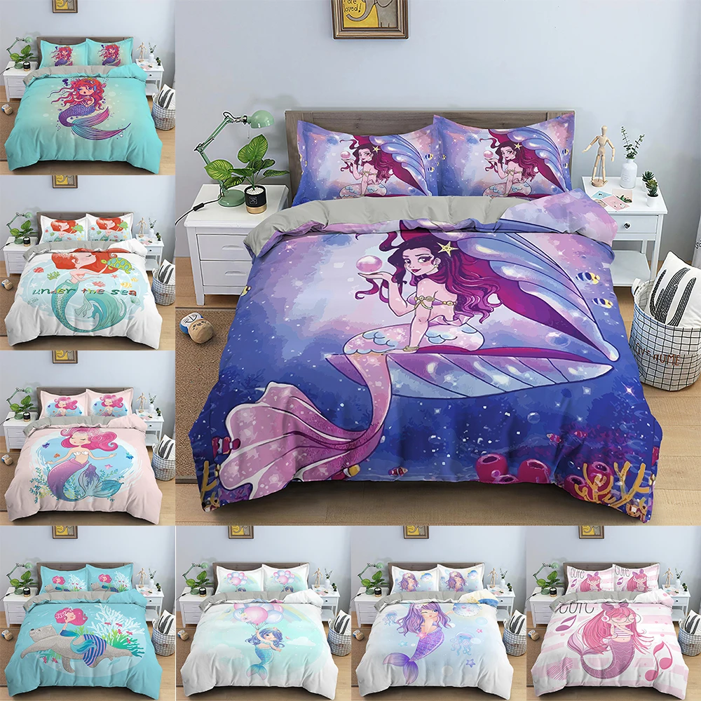 

Комплект постельного белья с 3D рисунком русалки, пододеяльник с мультяшным рисунком