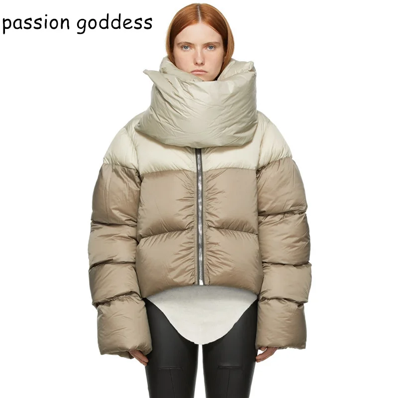 New 2022 Women Winter Fashion Warm Thick Puffer Jacket Parkas High Scarf Collar Zipper Streetwear Casual Crop Jacket Winter Coat
