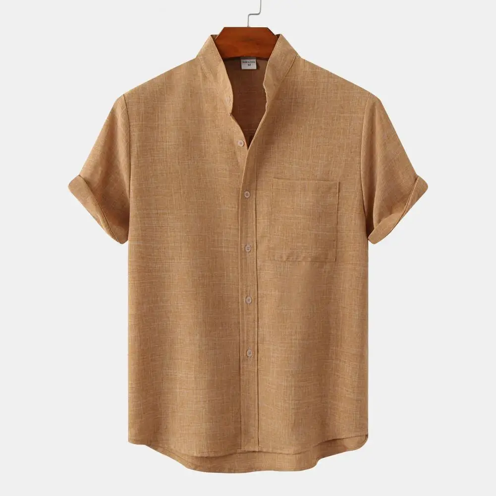 

Рубашка мужская с воротником-стойкой, Стильная сорочка из мягкой дышащей ткани, прикосновение к телу, однотонная повседневная одежда, в стиле ретро