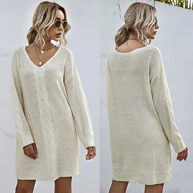 

Fashion Women Autumn Winter Casual Short Sweater Dress Long Sleeve Loose Sweaters Knitted Dresses