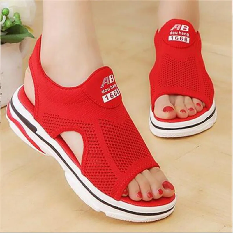 

2022 New Sports Sandals Women Summer New Mesh Casual Woven Women Shoes Flat Hollow Student Soft Bottom Fish Mouth Sandals