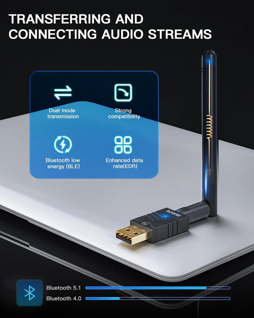 Zexmte USB Bluetooth 5 1 адаптер для ПК динамик мышь Музыка Аудио приемник передатчик + EDR