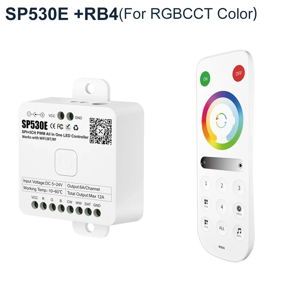 

Контроллер LED SP530E 5-24VDC SPI 5CH PWM «все В Одном» С Wi-Fi/BT, Дистанционным голосовым/APP Управлением
