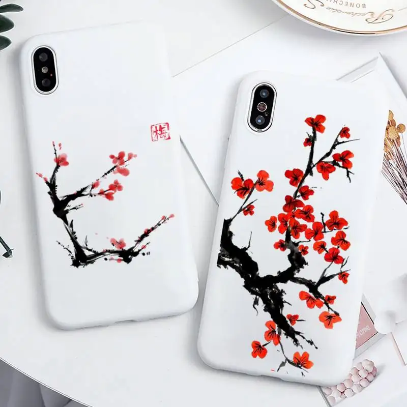 

plum Bossom flower Phone Case Candy Color for iPhone 6 7 8 11 12 13 s mini pro X XS XR MAX Plus
