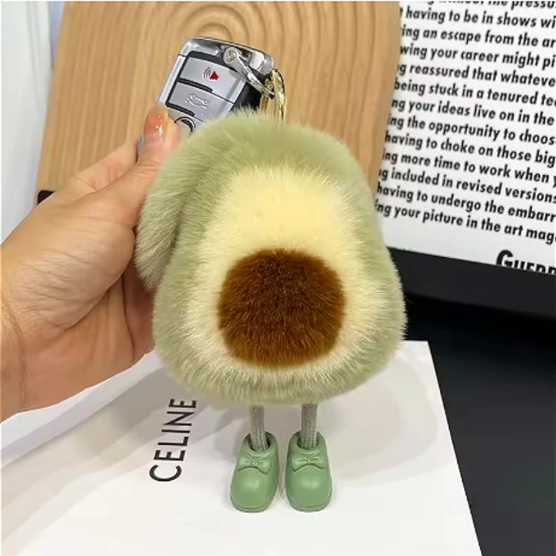 Фото Kawaii девушка милый авокадо форма имитация кроличьего меха плюшевый кулон автомобильный брелок рюкзак сумка аксессуар подарок №3