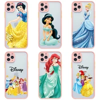 disney princess ariel snow white phone case for iphone 13 12 11 pro max mini xs 8 7 plus x xr light pink matte transparent cover