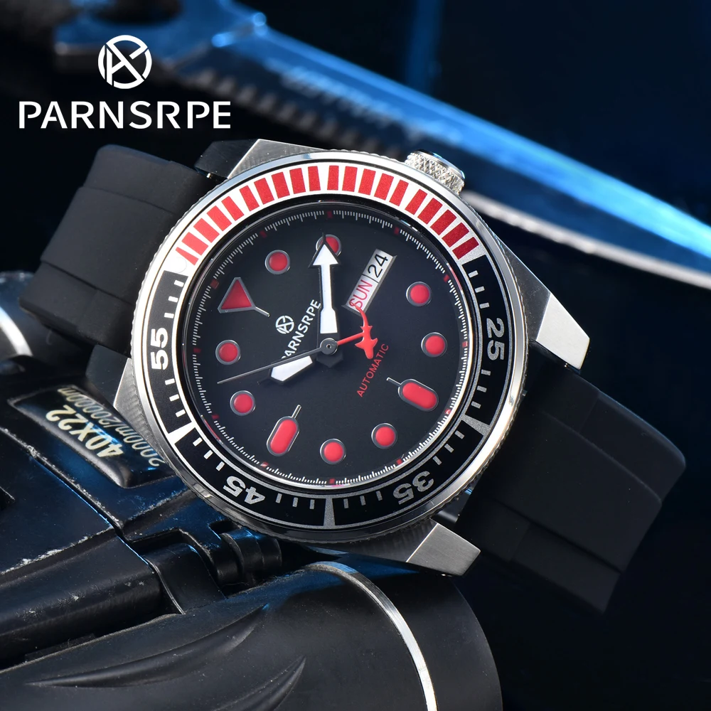 

Часы PARNSRPEMen 42,5 мм Samurai NH36A, механические часы с автоматическим механизмом, из нержавеющей стали, с магнитным резиновым ремешком и сапфировым стеклом