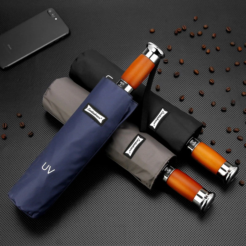 

Большой полностью автоматический складной зонт, роскошные деловые зонты с деревянной ручкой из сплава, мужские и женские мужские зонты с УФ...