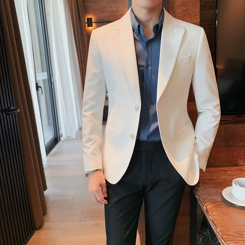 

British Style Business Men Blazers Solid Color Casual Slim Social Suit Jacket Wedding Groom Dress Coat Banquet Party Clothing