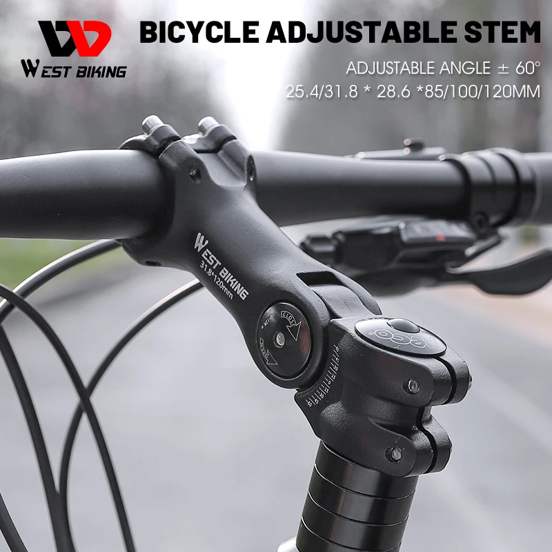 

WEST BIKING Adjustable Bicycle Handlebar Stem Variable 60 Degree Angle Riser MTB Road Bike Front Fork Stem Adapter 25.4/31.8MM