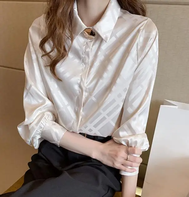 

Женская белая рубашка Весна-Осень 2022 модный дизайнерский нишевый Топ свободная атласная рубашка с длинным рукавом Женские рубашки