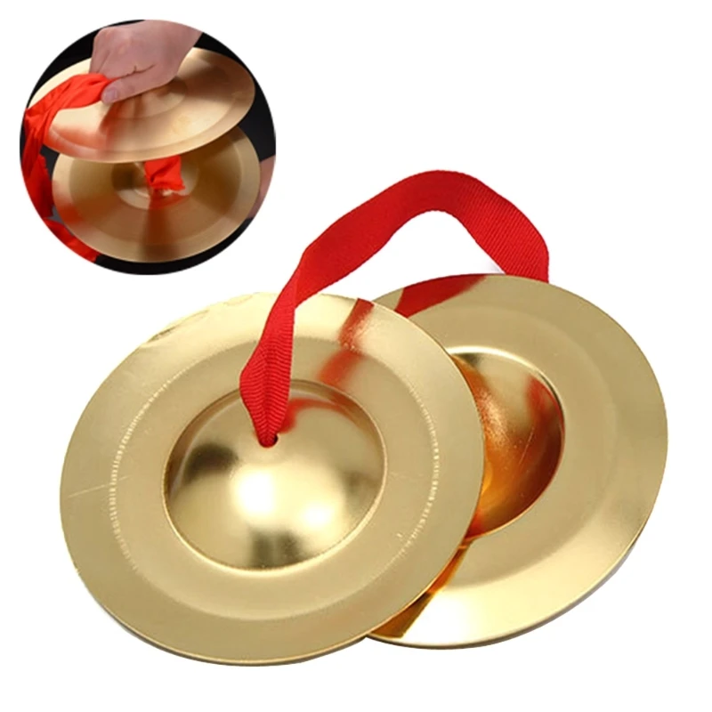 

1 Pair Copper Cymbal Hand Percussion Instruments Traditional Chinese Gong with Finger Rope for Stage Party Musical Toy