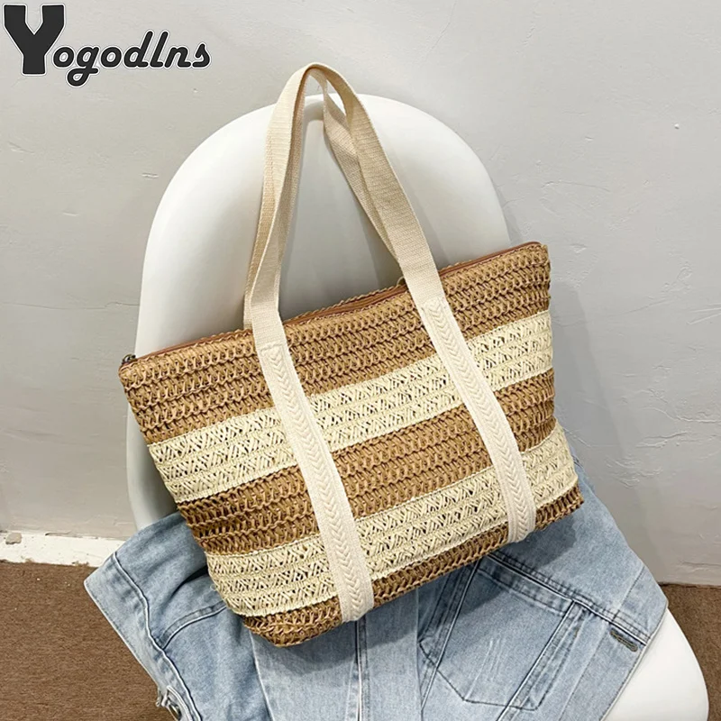 

Роскошная дизайнерская соломенная сумка на плечо, летняя дорожная вместительная сумочка для женщин, Повседневная плетеная пляжная сумка ручной работы, тоуты для покупок